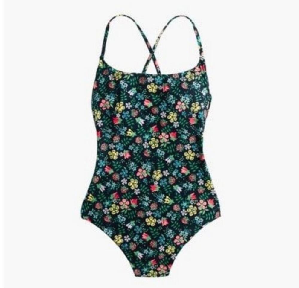 J.Crew Liberty Fabric One-Piece Swimsuit Black Floral Womens 4 NWT